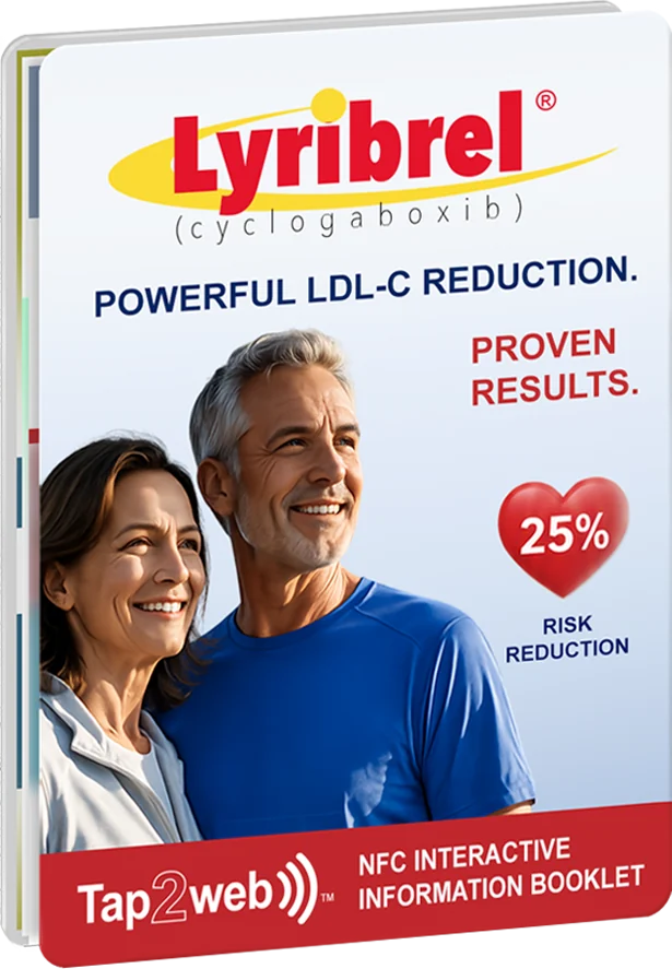 NFCRx pocket booklet cover for the Lyribrel demonstration brand, tappable NFC front